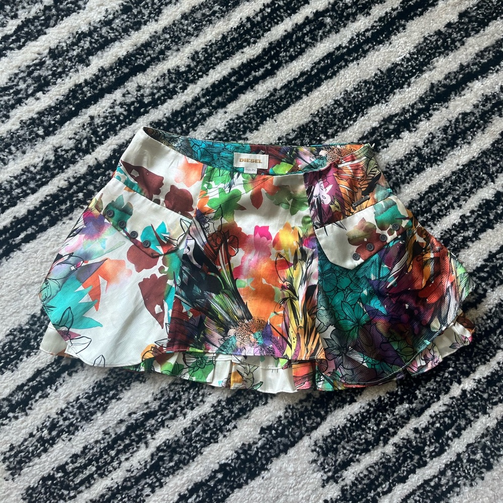 Diesel Vintage watercolor floral graphic Abstract Mini Skirt